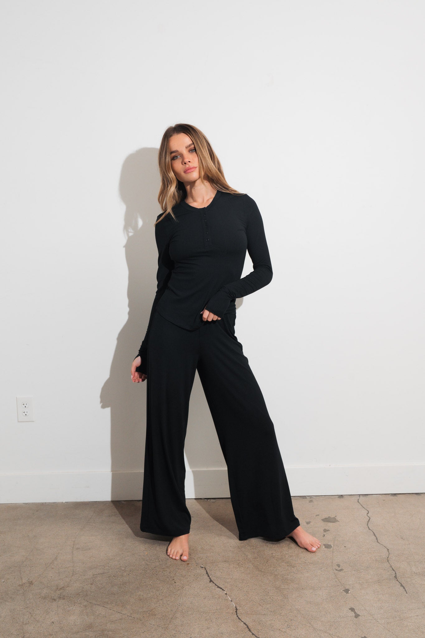 Vitality Float Rib Henley Top - Midnight