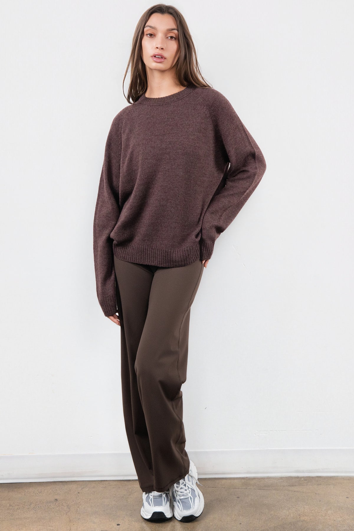 Vitality Knit Oversized Crewneck Sweater - Espresso Marl