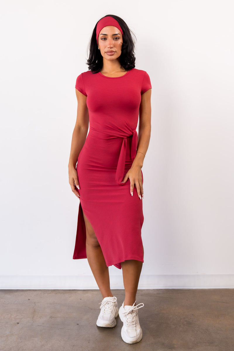 Vitality - Vitality Daydream Tie Midi Dress - Crimson Marl