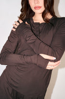 Vitality Float Rib Henley Top - Cocoa