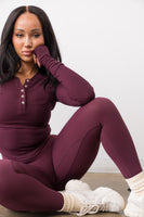 Vitality Easy Rib Henley Top - Wine