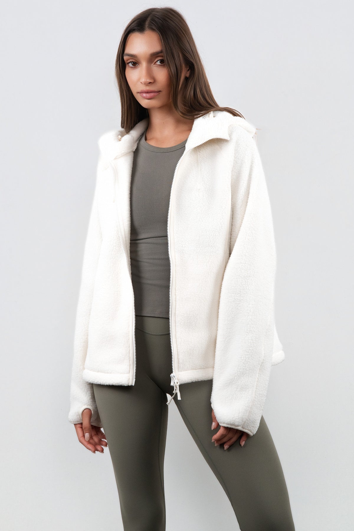 Vitality Polar Fleece Full Zip Hoodie - Egret