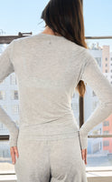Vitality Float Rib Henley Top - Stone Marl