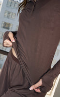 Vitality Float Rib Henley Top - Cocoa