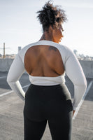 Synergy Open Back Long Sleeve - Snow, Women's Tops from Vitality Athletic and Athleisure Wear