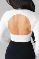 Synergy Open Back Long Sleeve - Snow, Women's Tops from Vitality Athletic and Athleisure Wear