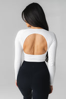 Synergy Open Back Long Sleeve - Snow, Women's Tops from Vitality Athletic and Athleisure Wear