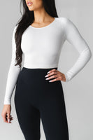 Synergy Open Back Long Sleeve - Snow, Women's Tops from Vitality Athletic and Athleisure Wear