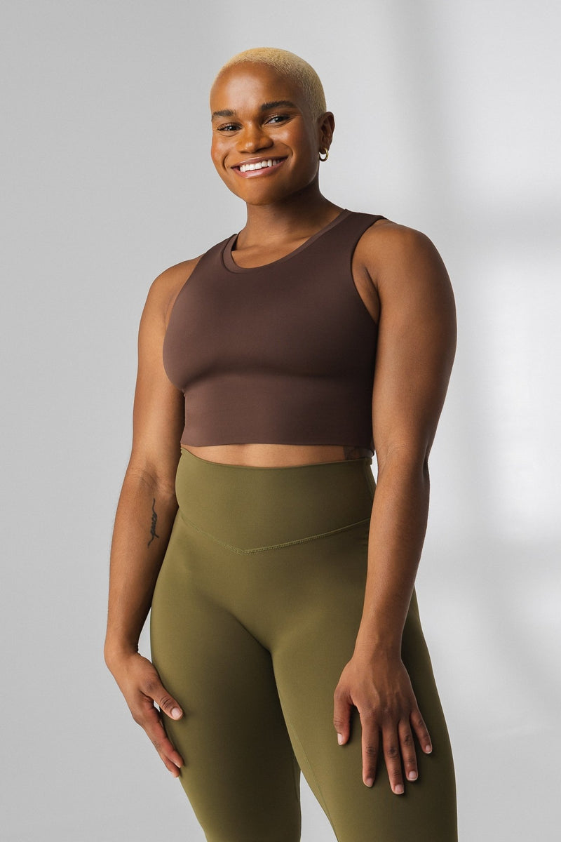 The Allora Tank - Women's Brown Crop Tank – Vitality Athletic Apparel