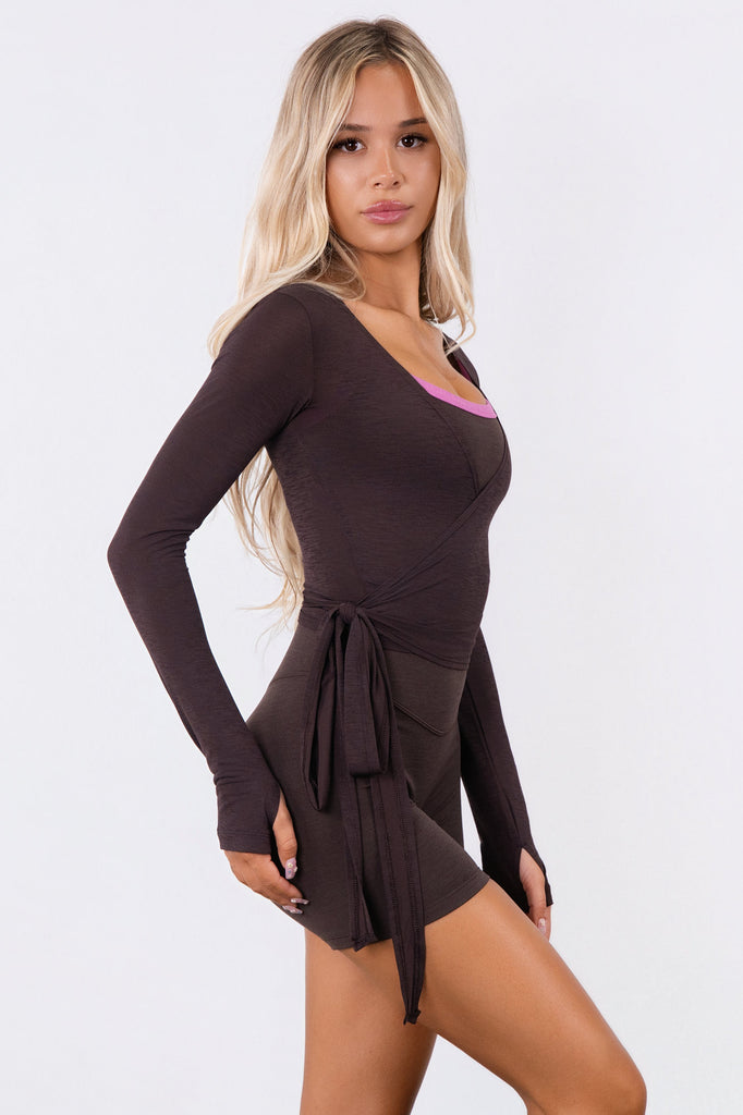 Vitality Flow Wrap Top - Espresso