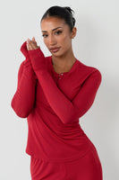 Vitality Float Rib Henley Top - Crimson