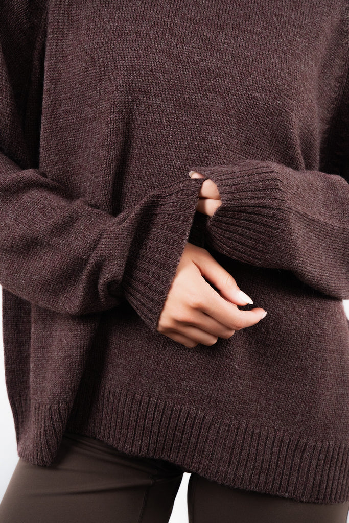 Vitality Knit Oversized Crewneck Sweater - Espresso Marl