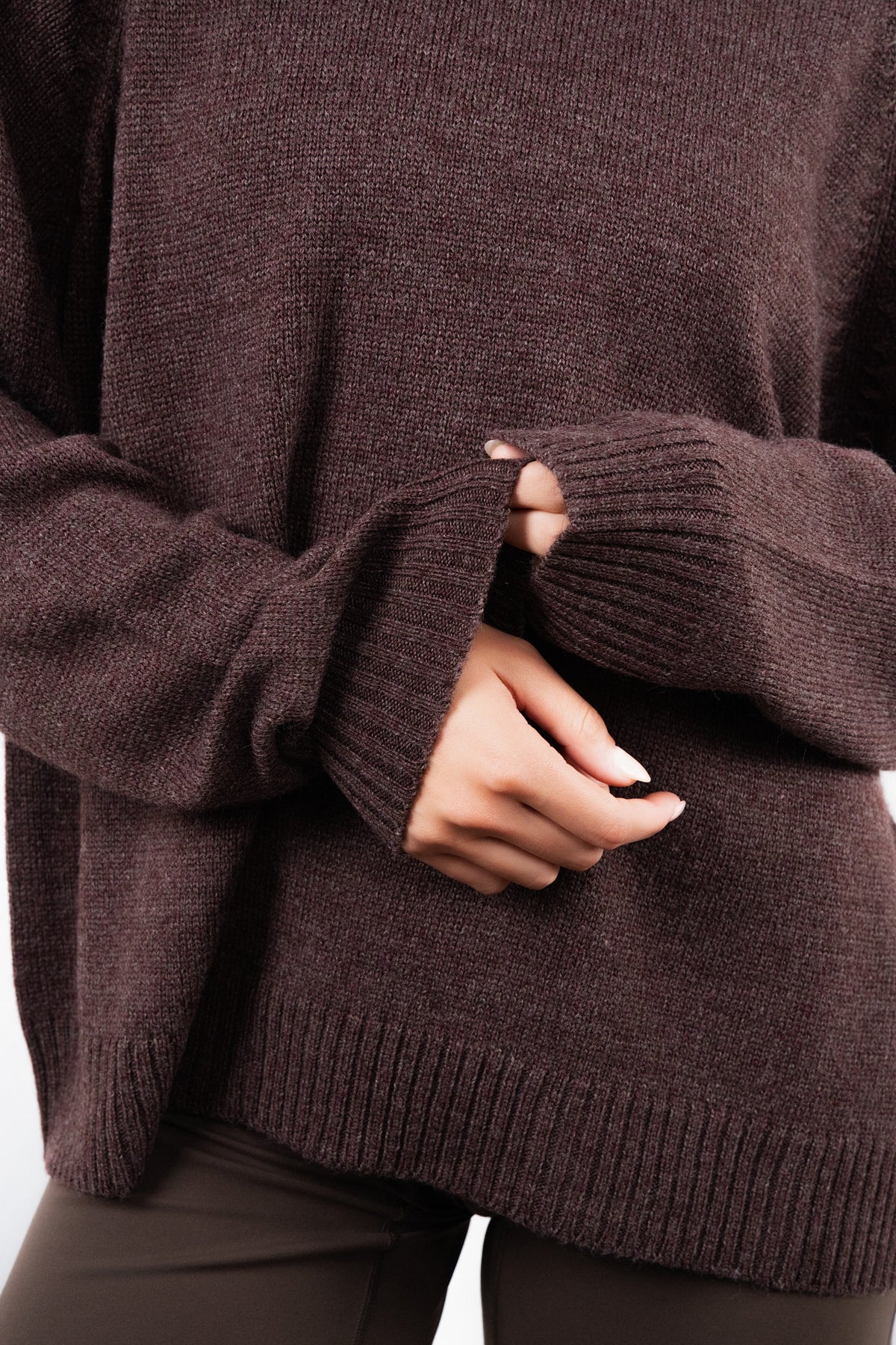 Vitality Knit Oversized Crewneck Sweater - Espresso Marl