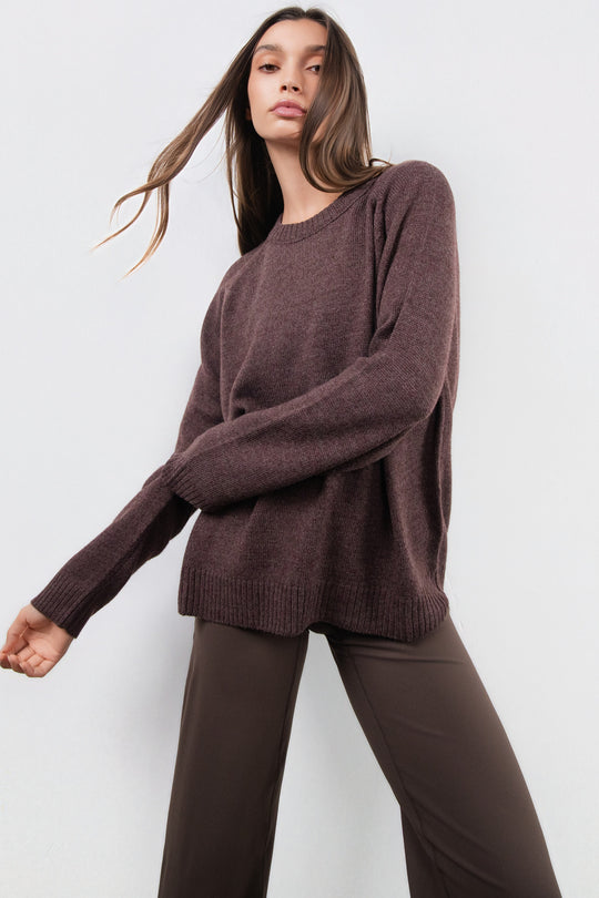 Vitality Knit Oversized Crewneck Sweater - Espresso Marl