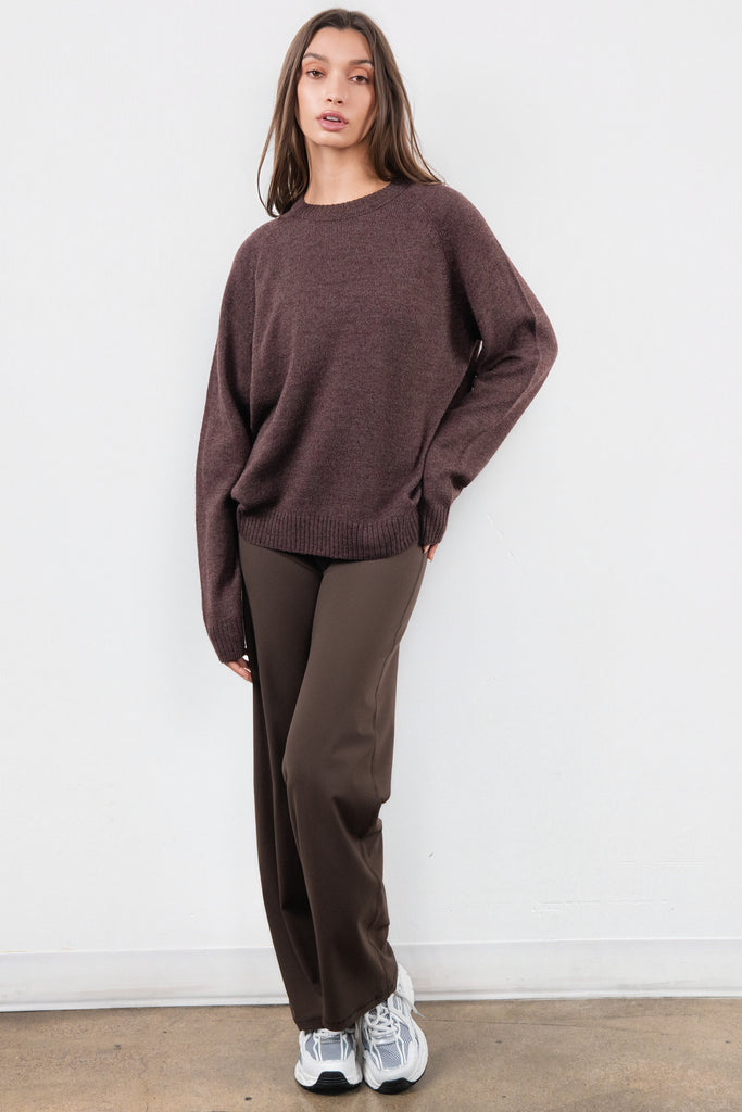 Vitality Knit Oversized Crewneck Sweater - Espresso Marl