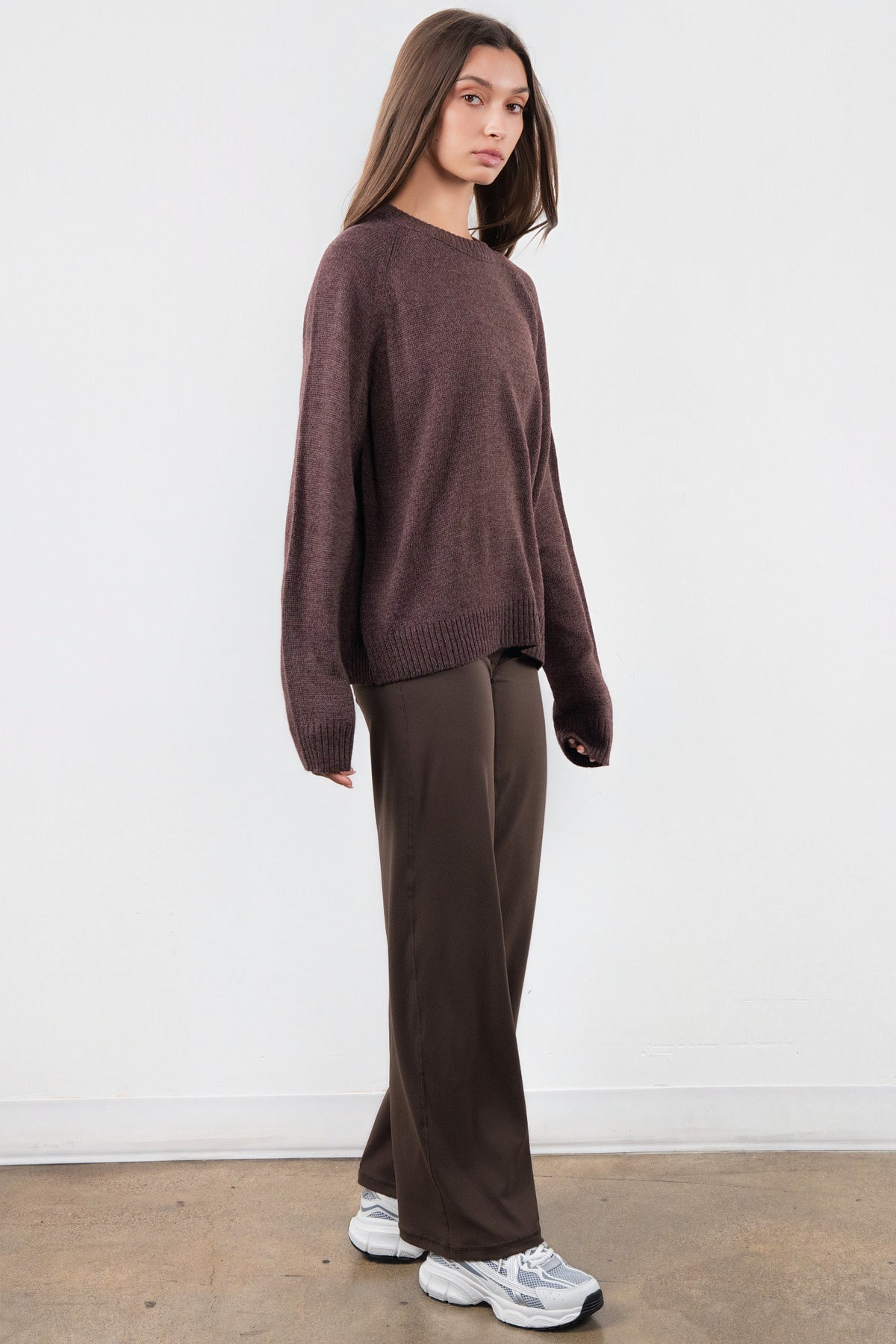 Vitality Knit Oversized Crewneck Sweater - Espresso Marl