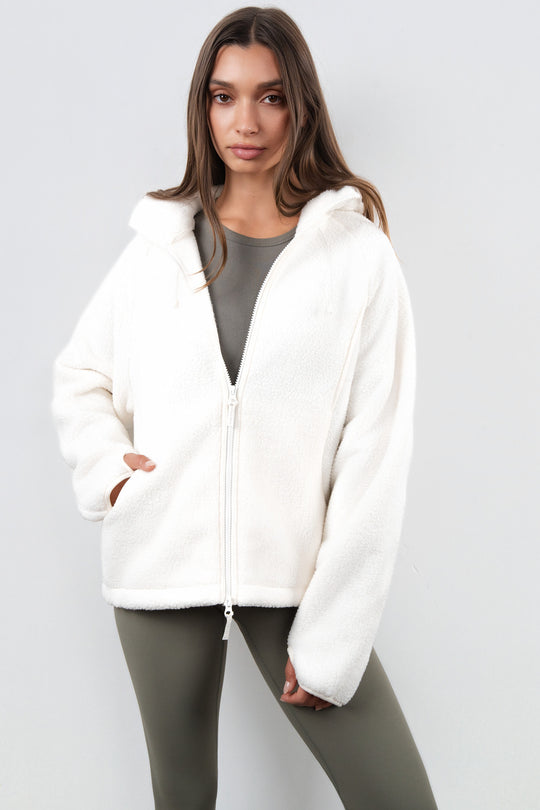 Vitality Polar Fleece Full Zip Hoodie - Egret