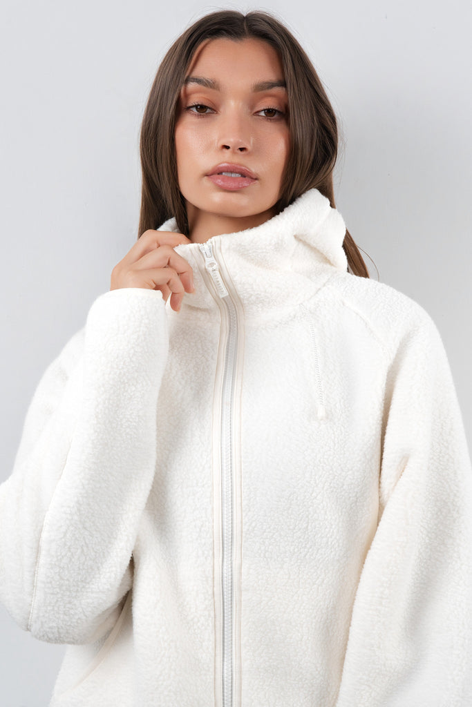 Vitality Polar Fleece Full Zip Hoodie - Egret
