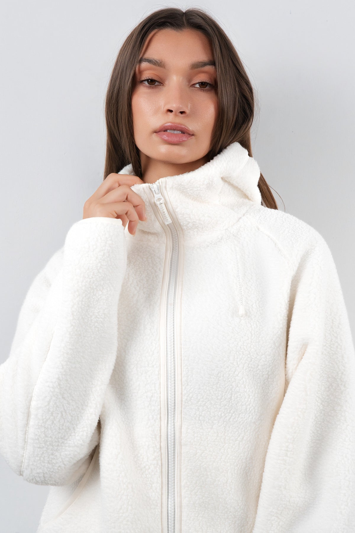 Vitality Polar Fleece Full Zip Hoodie - Egret