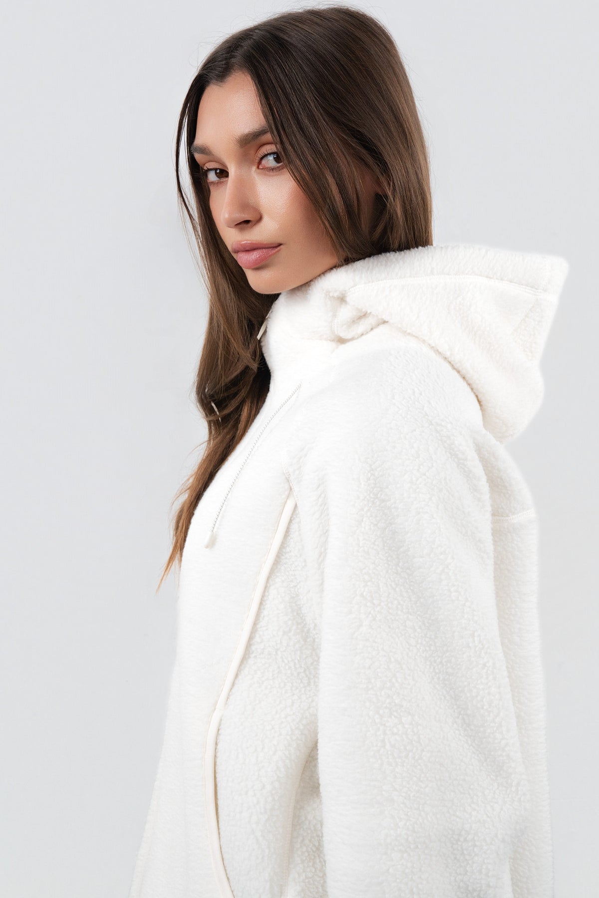 Vitality Polar Fleece Full Zip Hoodie - Egret