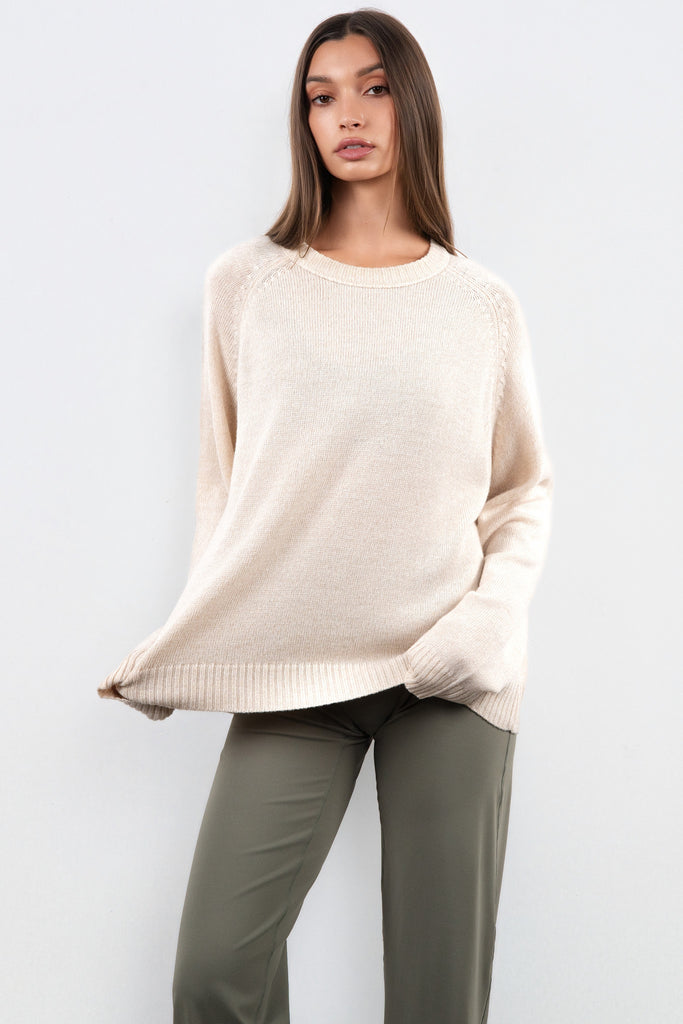 Vitality Knit Oversized Crewneck Sweater - Oatmeal Marl