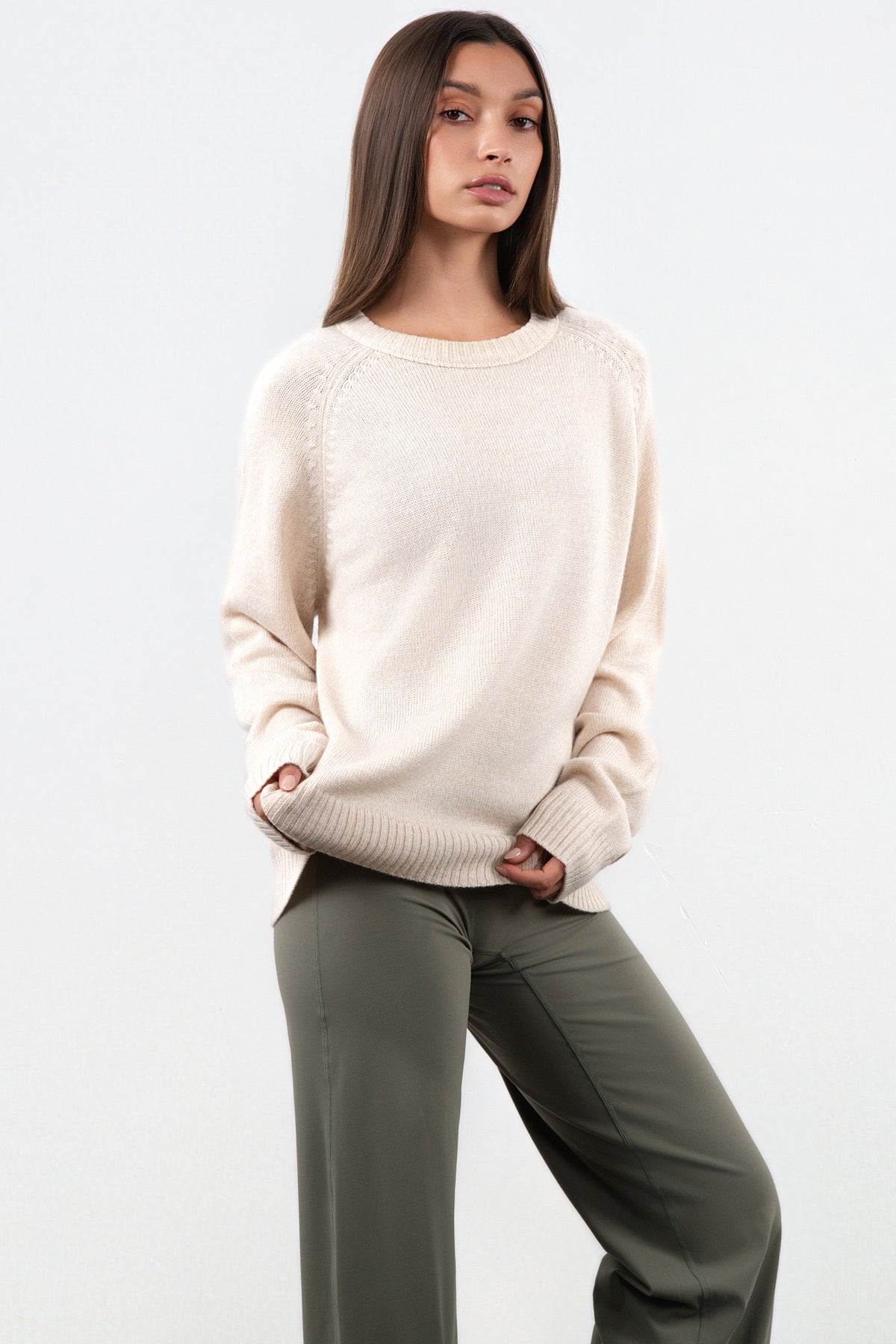 Vitality Knit Oversized Crewneck Sweater - Oatmeal Marl