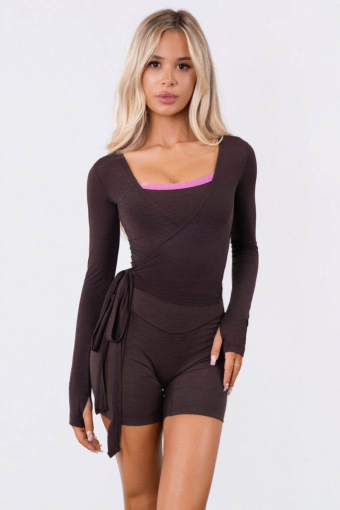 Vitality Flow Wrap Top - Espresso