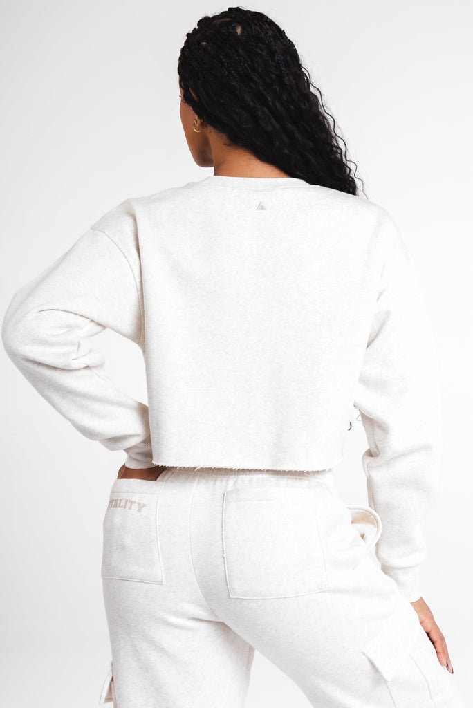 Vitality Cozy Raw Hem Crop - Oat Marl