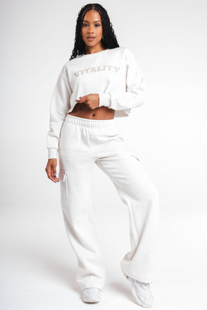 Vitality Cozy Raw Hem Crop - Oat Marl