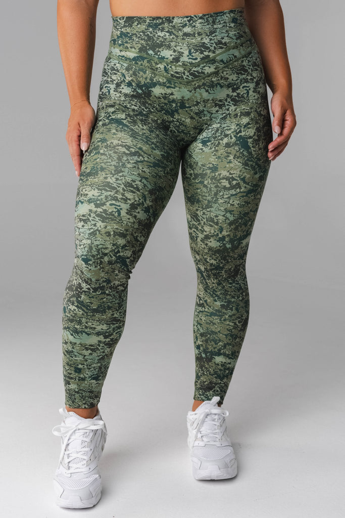 Lotus Athletics: High-Waisted Green Camo Leggings with Side