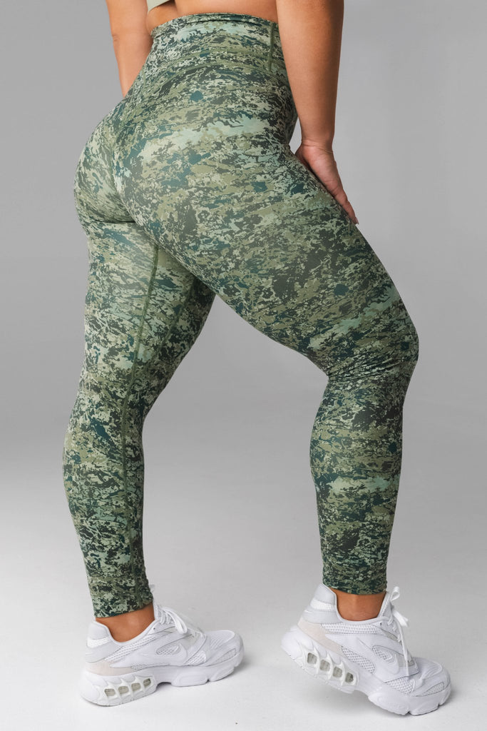 Green Camouflage Contour Seam High Waisted Sport Leggings with