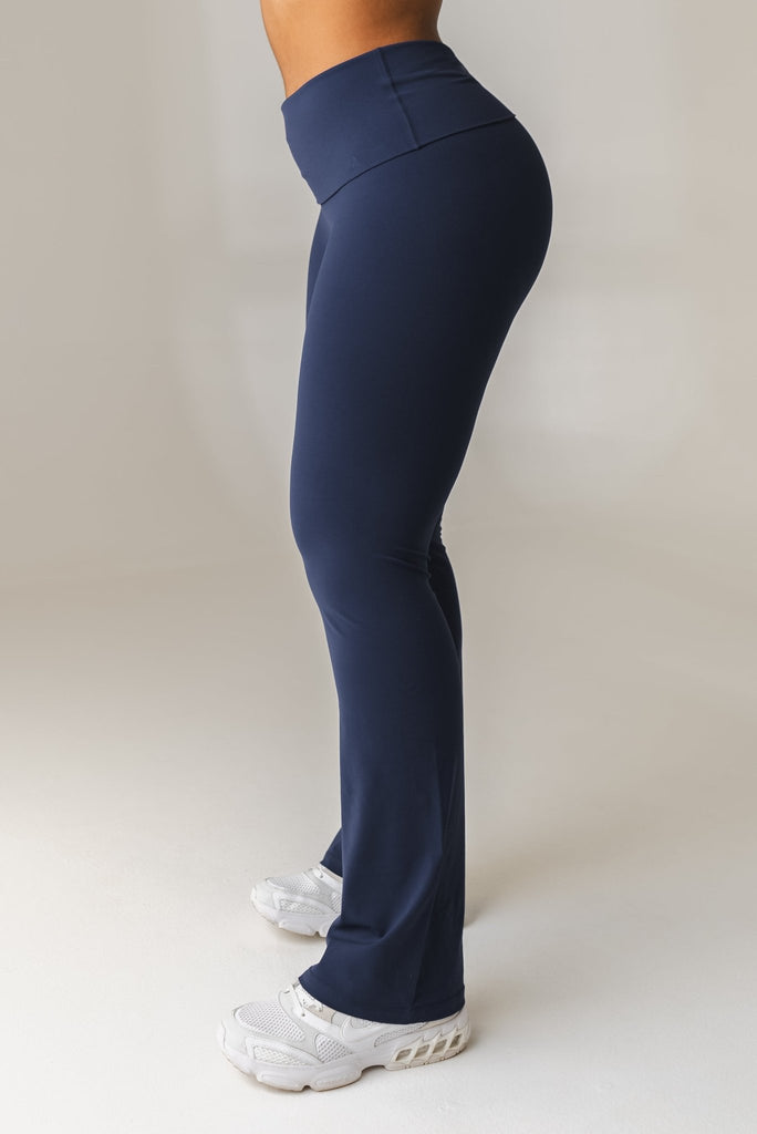 Low Rise Leggings Stretch Yoga Lounge Fold Over Pants Gym Workout Navy  S/M/L/XL