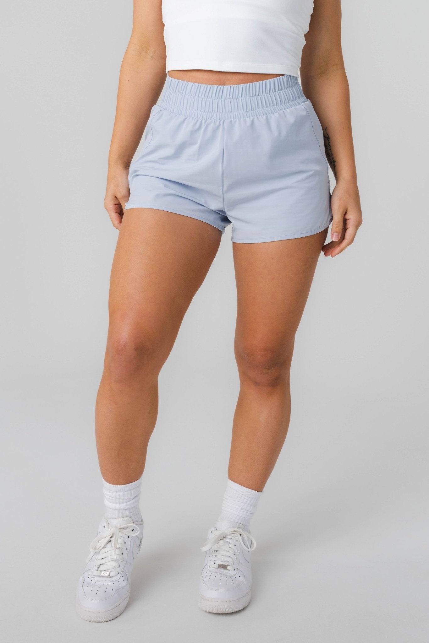 Breeze Run Short Womens Light Blue Running Shorts Vitality Athletic Apparel