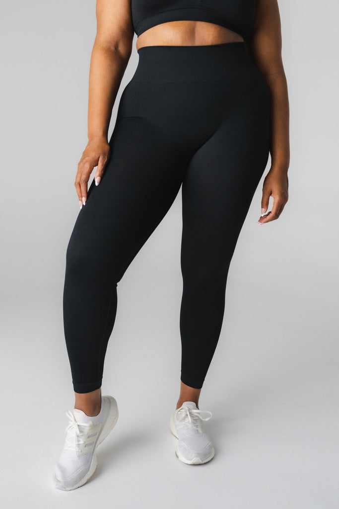 Shape Black Textured Contrast Stitch High Waisted Leggings