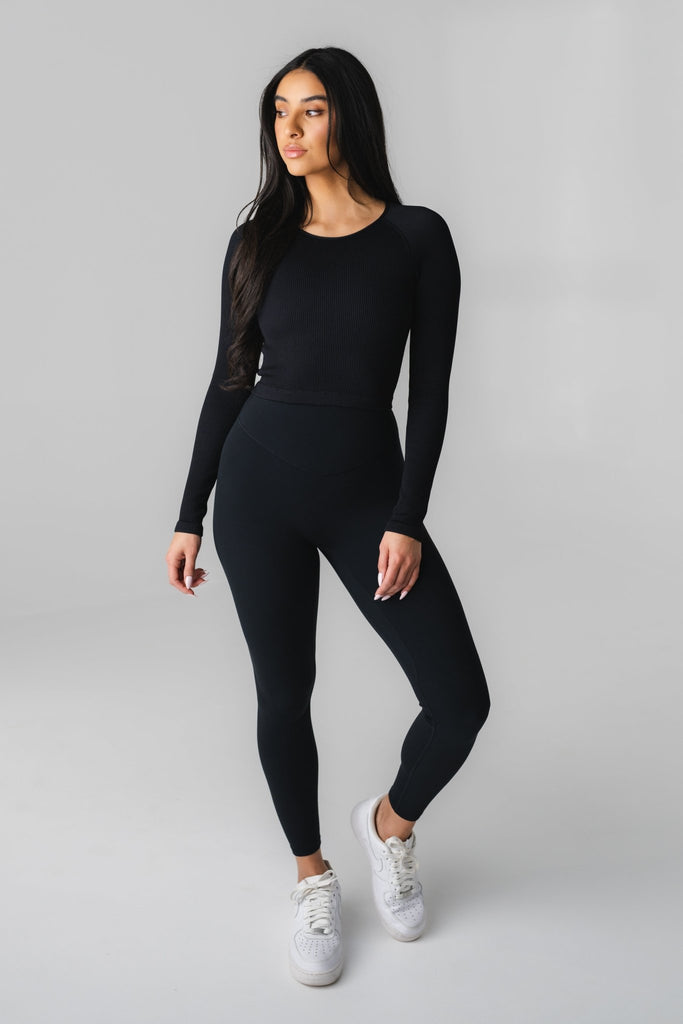 Synergy Open Back Long Sleeve - Midnight, Women's Tops from Vitality Athletic and Athleisure Wear
