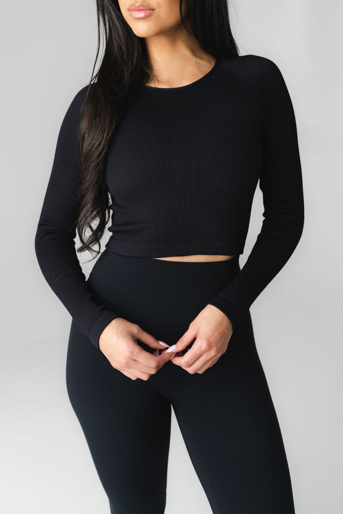 Synergy Open Back Long Sleeve - Midnight, Women's Tops from Vitality Athletic and Athleisure Wear