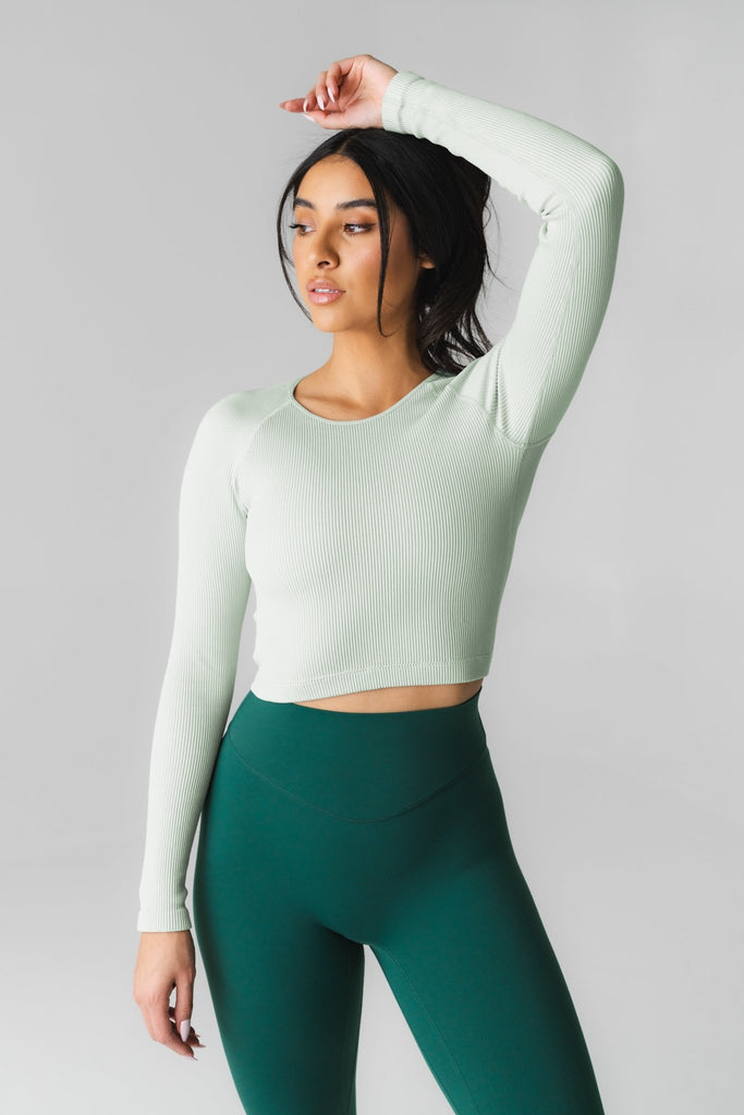Synergy Open Back Long Sleeve - Women's Light Green Athletic Shirt