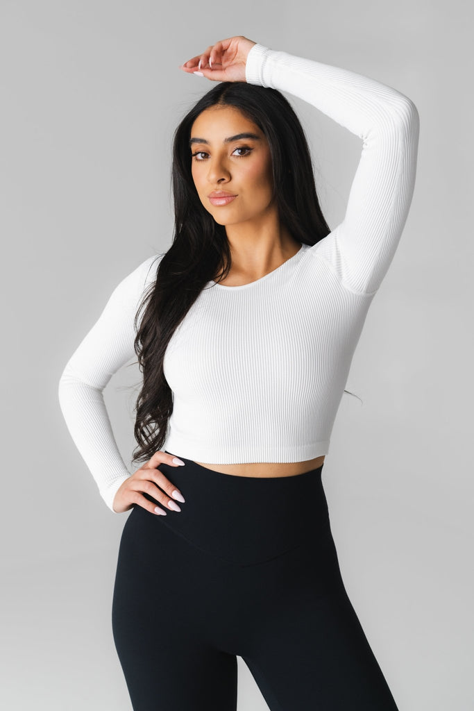 ATHLEISURE LONG SLEEVE TOP - OFF WHITE – MUSCLE REPUBLIC