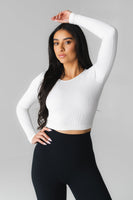 Synergy Open Back Long Sleeve - Snow, Women's Tops from Vitality Athletic and Athleisure Wear