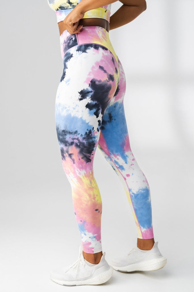 Tie Dye Tone Clouds Blue Long Yoga Leggings for Women Exercise