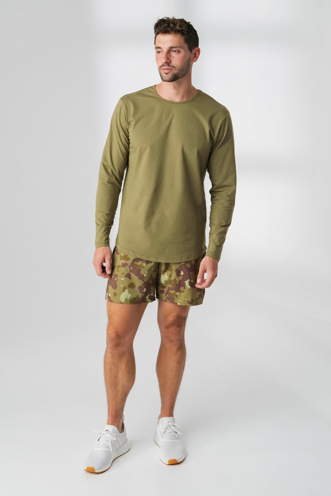 The Prospect Long Sleeve Tee - Olive, Men's Tops from Vitality Athletic and Athleisure Wear